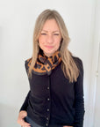 Black & Tan Animal Print Square Satin Scarf/ Necktie