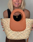 Tan & Straw Handheld/ Crossbody Bag