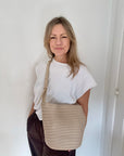 Cream Faux Leather Weave Crossbody Bag
