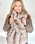 Light Taupe Faux Fur Wide Long Scarf/ Wrap