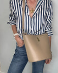 Light Taupe Leather Bucket Bag