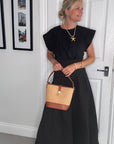 Dark Tan & Raffia Bucket Bag