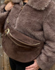 Dark Brown Suede Large Deep Crossbody Bum Bag
