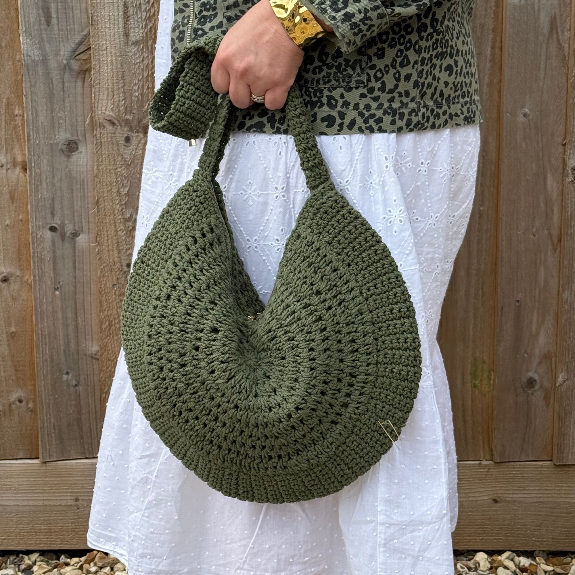 Khaki Round Knitted Tote Bag