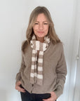 Taupe & Cream Stripe Knitted Narrow Scarf