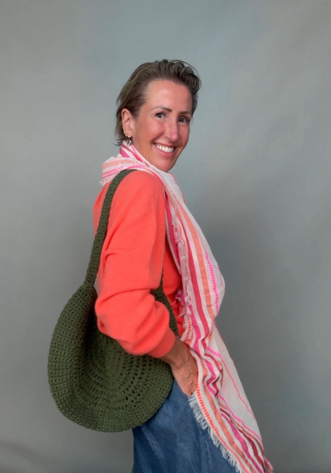 Khaki Round Knitted Tote Bag