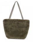 Khaki Faux Fur Large Tote Bag