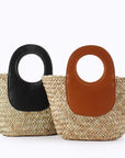 Tan & Straw Handheld/ Crossbody Bag
