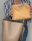 Light Taupe Leather Bucket Bag