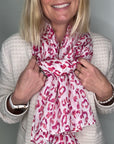 Spring Summer Bright Pink & White Leopard Cotton Scarf in collab with Claire Lopez