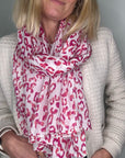 Bright Pink & White Animal Print Cotton Scarf in collab with Claire Lopez