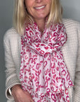 Bright Pink & White Leopard Cotton Scarf in collab with Claire Lopez