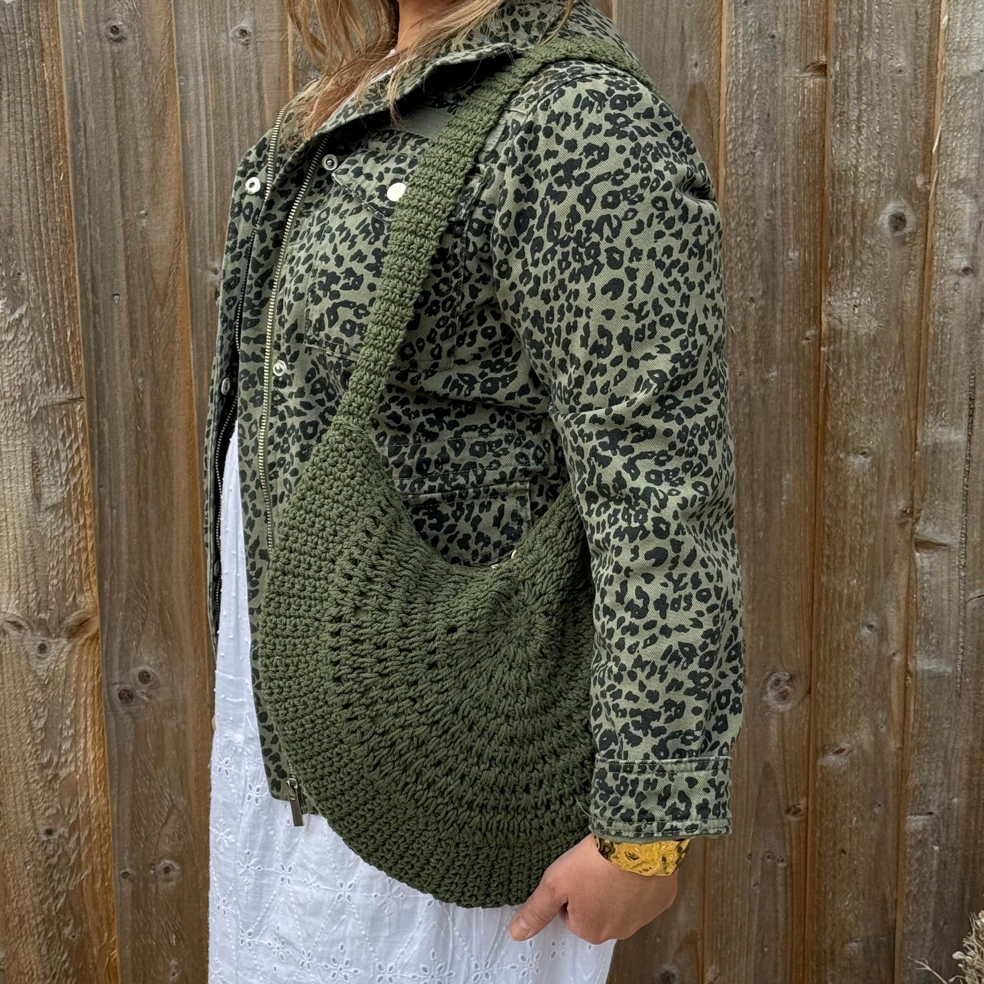 Khaki Round Knitted Tote Bag