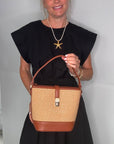 Dark Tan & Raffia Bucket Bag
