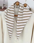 Taupe & Cream Stripe Knitted Triangle Scarf/ Necktie