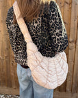 Latte Quilted Fabric Croissant Crossbody Bag