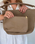 Taupe Faux Leather Weave Tote/ Crossbody Bag