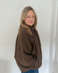 Brown Bubble Hem Flowy Bomber Jacket