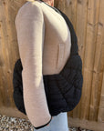 Black Quilted Fabric Croissant Crossbody Bag