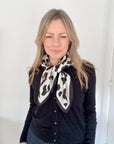 Black & Cream Animal Print Square Satin Scarf/ Necktie
