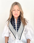 Navy & Cream Polka Dot Square Satin Scarf/ Necktie