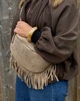 Suede Large Taupe Fringed Crossbody/ Waist Bag