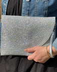 Silver Straw Woven Clutch Bag