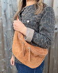 Dark Tan Suede Large Crossbody Bum Bag