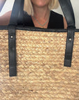 Straw & Black Handled Basket Bag