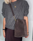 Preorder for dispatch w/c 13/10 - Dark Brown Suede Bucket Bag