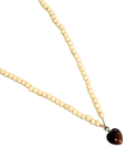 Cream Long Wooden Beaded Necklace with Brown Resin Heart