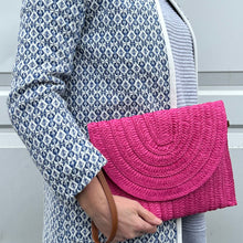 Load image into Gallery viewer, Bright Pink Straw Woven Clutch Bag
