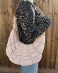 Latte Quilted Fabric Croissant Crossbody Bag
