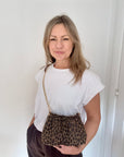 Leopard Suede Clutch/ Crossbody Bag with Chain Strap