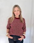 Burgundy & Cream Stripe 3/4 Sleeve Jumper