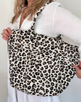 Leopard Print Woven Fabric Shoulder Bag