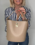 Light Taupe Leather Bucket Bag