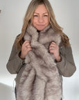 Light Taupe Faux Fur Wide Long Scarf/ Wrap