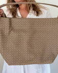 Taupe Faux Leather Weave Tote/ Crossbody Bag