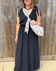 Black Bow Shoulder Maxi Dress