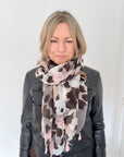 Pink & Grey Animal Print Lightweight Tassel Scarf
