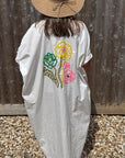 White Embroidered Flowers Beach Dress/ Kaftan