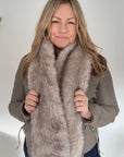 Light Taupe Faux Fur Wide Long Scarf/ Wrap