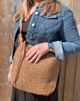Beige & Tan Raffia Crossbody Bag with Tassel Detail