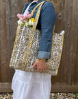 Yellow & White Flower Print Cotton Tote Bag