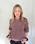 Pink & Dark Brown Stripe 3/4 Sleeve Jumper