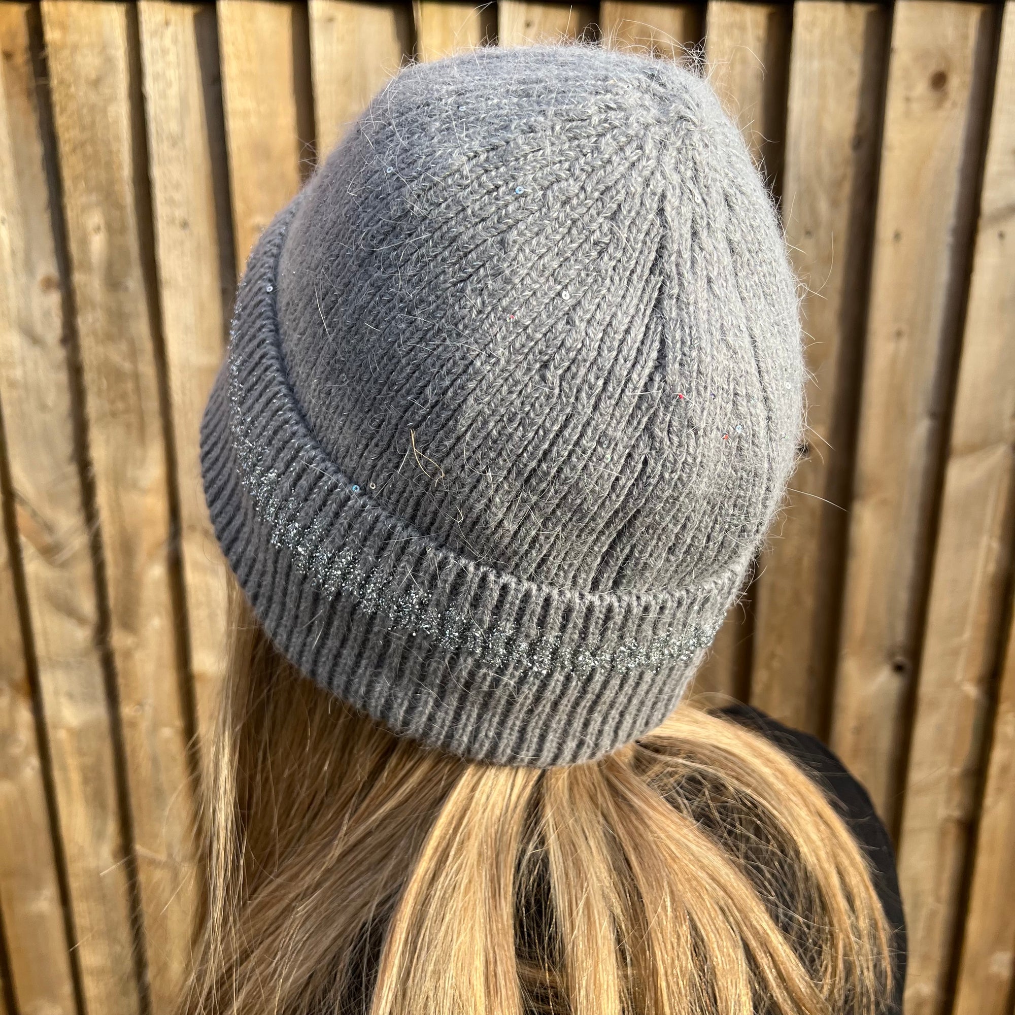 Light Grey Sequin Knitted Beanie Hat