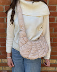 Latte Quilted Fabric Croissant Shoulder Bag