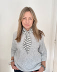 Grey & Cream Stripe Knitted Triangle Scarf/ Necktie