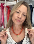 Rust Resin Beaded Necklace with Gold Heart